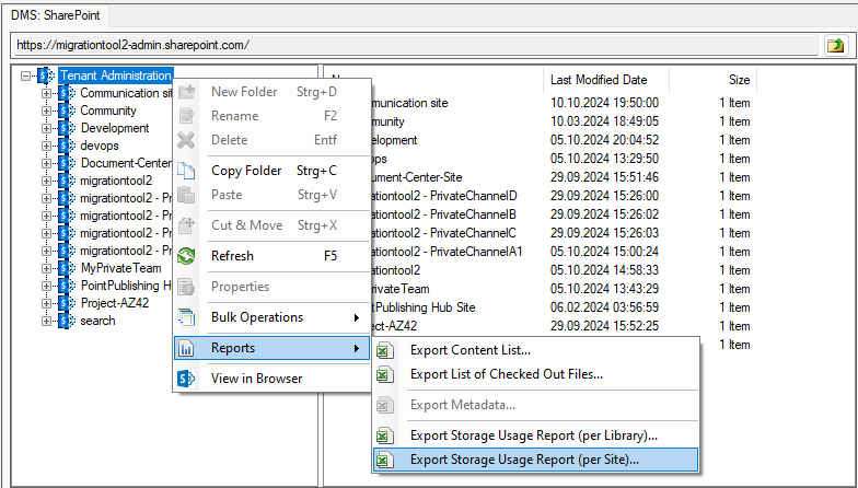 Storage Usage Report per Site